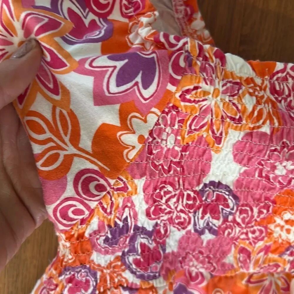 Faded glory pink and orange floral cute cotton dress smoked front size 18 two ex - Picture 2 of 5